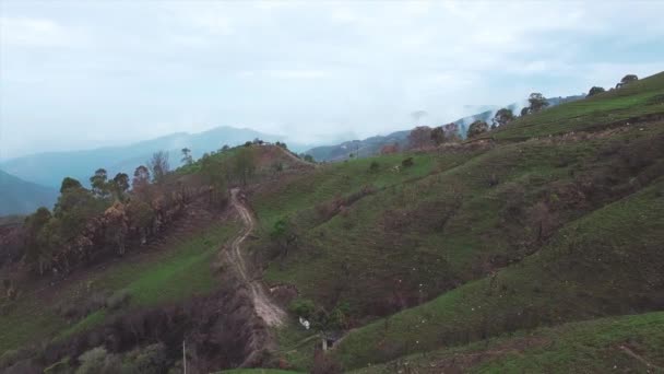 Luftaufnahme Eines Wanderers Auf Einer Landstraße Quiripital Der Die Berge — Stockvideo