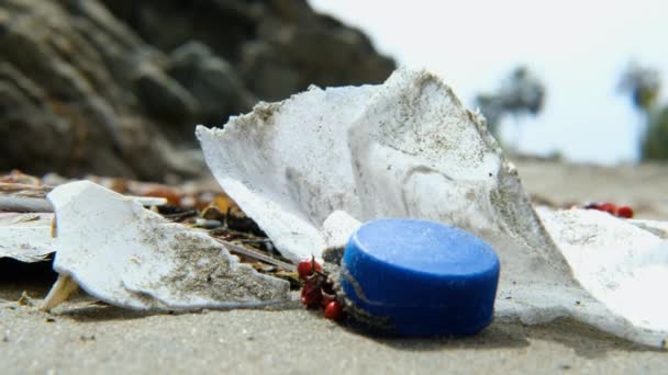 Contaminación Plástica Playa Contaminación Contaminación Naturaleza Cierre Basura Problema Medioambiental — Vídeos de Stock