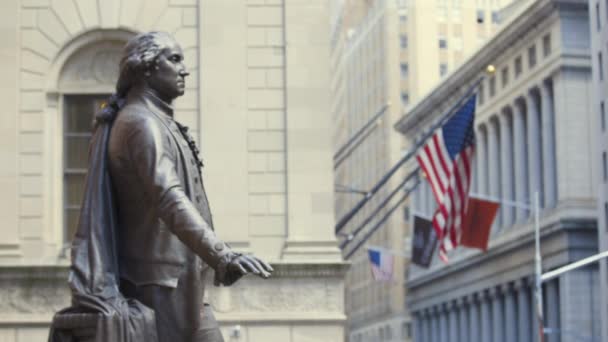 George Washingtons Staty Wall Manhattans Finansdistrikt New York Amerikansk Flagga — Stockvideo