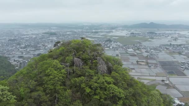 Akagami峰 Tarobogu Aga神龛 有横滨市背景的空中轨道 — 图库视频影像