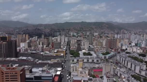 Dagtid Flyg Över Baralt Avenue Centrala Caracas Visar Stadsbilden Omgiven — Stockvideo