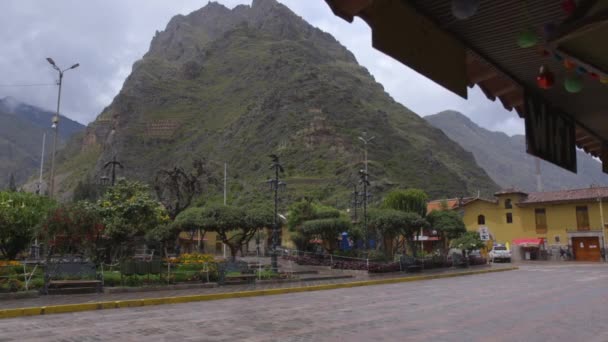 Főtér Plaza Armas Ollantaytambo Peru Szent Völgyében Esik Üres Pinkuylluna — Stock videók