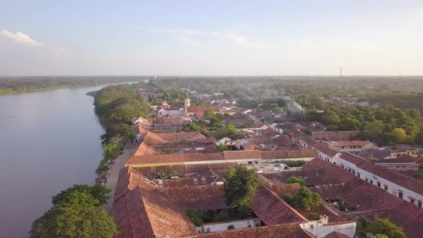 Santa Cruz Mompox Colômbia Pôr Sol Drone Aéreo Voar Sobre — Vídeo de Stock