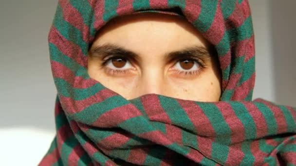 Hermosos Ojos Mujer Oriente Medio Cerca Retrato Hembra Árabe — Vídeo de stock