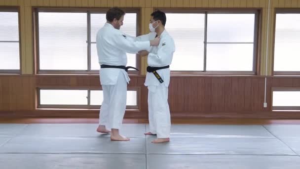 Judo Útok Úder Nohou Zpomaleným Pohybem — Stock video