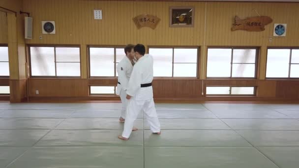 Τεχνική Judo Ippon Seoinage Που Επιδεικνύεται Στο Χαλάκι Dojo — Αρχείο Βίντεο