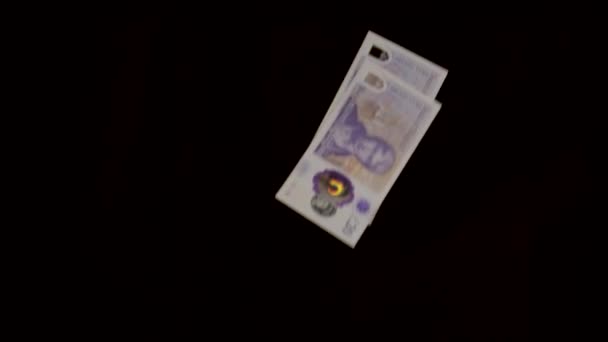 Geldstapel Der Vor Schwarzem Hintergrund Zeitlupe Großaufnahme Bildschirm Vorbeifällt — Stockvideo