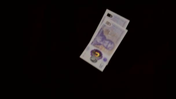 Stapeltje Cash Geld Vallen Voorbij Scherm Tegen Een Zwarte Achtergrond — Stockvideo