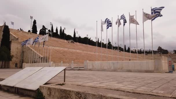 Front Panorering Video Ikoniska Antika Panathenaic Stadion Eller Kalimaro Byggd — Stockvideo