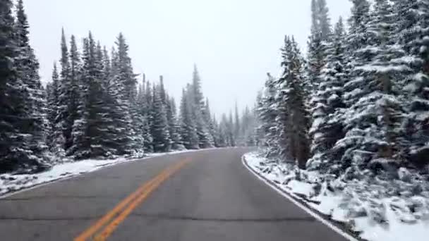 Pov Conduciendo Las Montañas Después Una Tormenta Nieve — Vídeos de Stock