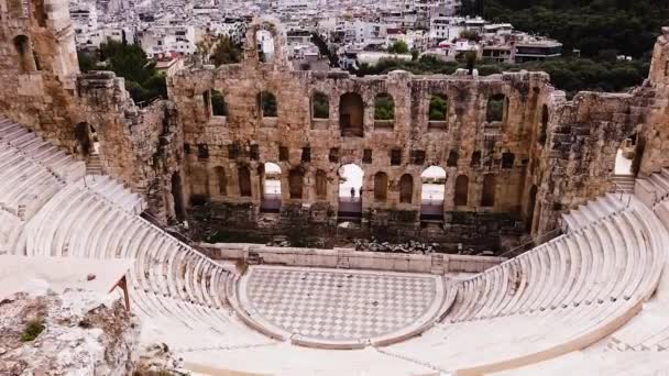 Atticus Herodes Odeon Akropolis Eteklerinde Yer Alırken Atina Şehir Merkezini — Stok video