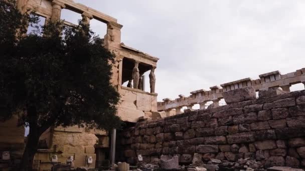 Antike Griechische Tempelruinen Von Erechtheion Der Akropolis Athen Griechenland — Stockvideo