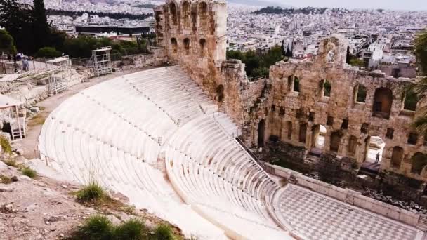 Odeon Herodes Atticus Localizado Acrópole Movimento Tiro Assentos Estruturas Construídas — Vídeo de Stock