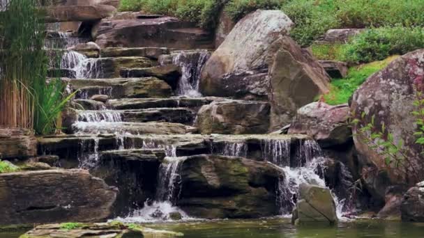 Cascada Japonesa Jardín Zen Capturado Cámara Lenta 10X Agua Goteando — Vídeos de Stock