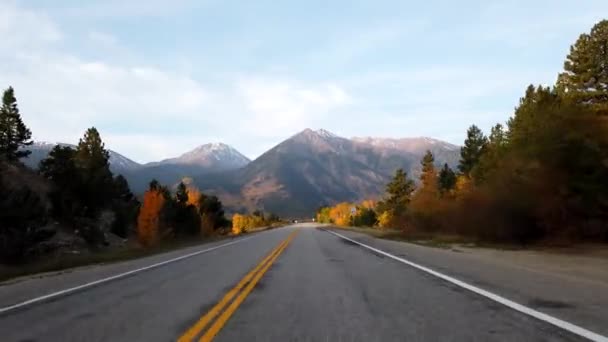 Follaje Otoñal Pov Conduciendo Las Montañas Rocosas Colorado — Vídeo de stock