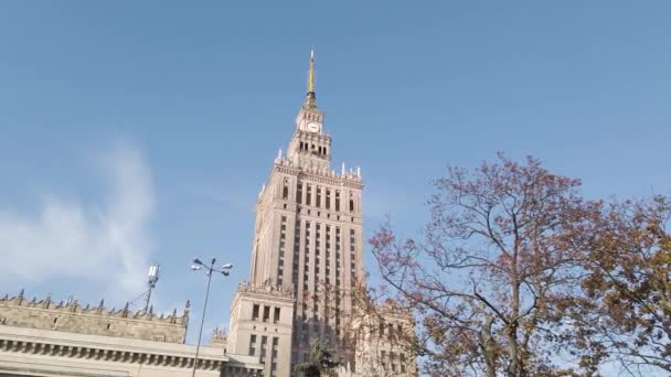 Toren Van Het Paleis Van Cultuur Wetenschap Prachtige Motie Gimbal — Stockvideo