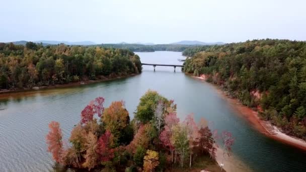 Lake James Fall Aerial Lake James North Carolina Beautiful Leaves — стокове відео