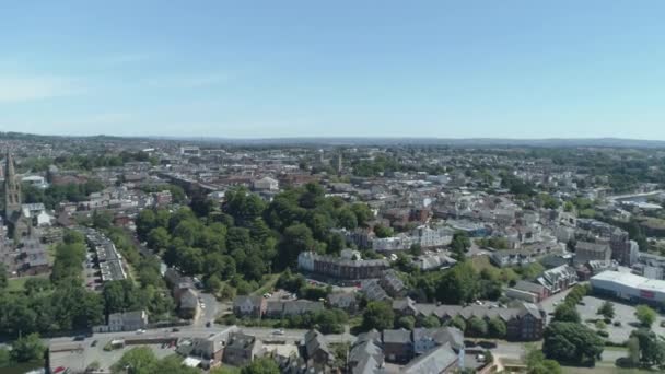 Seguimento Aéreo Para Frente Sobre Uma Cidade Flor Exeter Devon — Vídeo de Stock