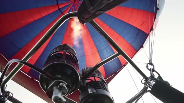 Brenner Und Flammen Eines Heißluftballons Ansicht Zeitlupe — Stockvideo