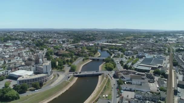 Impresionante Paisaje Urbano Visual Ciudad Exeter Puentes Construidos Con Tráfico — Vídeos de Stock