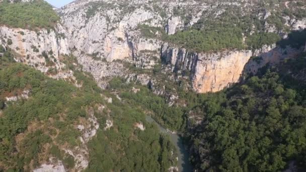 High Flying Drone Shot River Running Large Canyon France — Stock Video