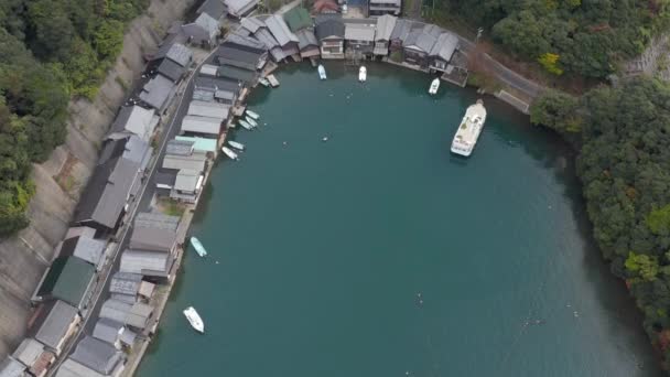 Fisherman House Village Ine Funaya Kyoto Japón Vista Aérea — Vídeos de Stock