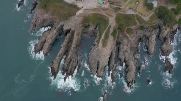 Tojinbo Fukui Coastline Japan的空中自上而下 — 图库视频影像