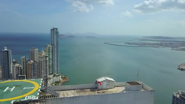 Aerial Shot Helipad Cinta Costera Coastline Highway Port Highrise Skyscraper — Stock Video