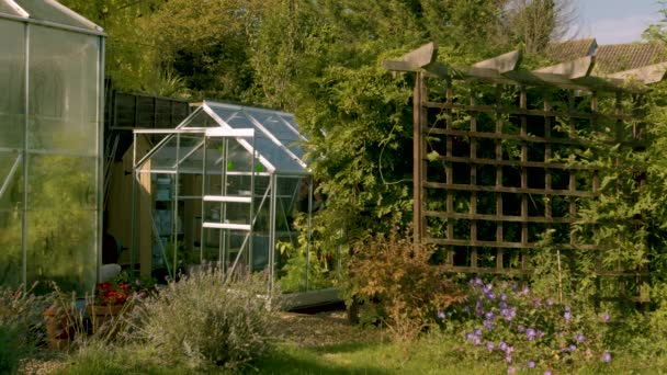 Volwassen Man Loopt Uit Een Groen Huis Met Een Warm — Stockvideo