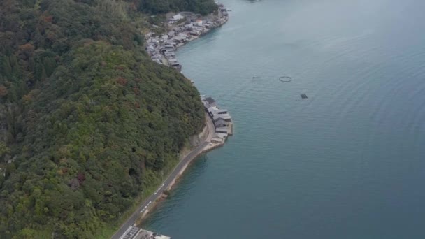 Inclinação Aérea Revelar Tiro Ine Cho Pequena Vila Pesca Kyoto — Vídeo de Stock