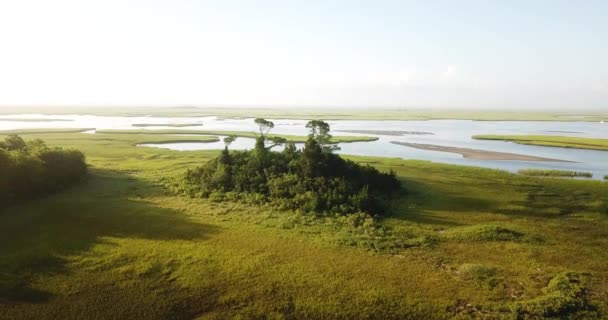 Matahari Terbit Dengan Tenang Pagi Hari Terbang Menjauh Dari Pulau — Stok Video