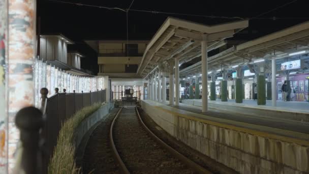 Estação Ferroviária Arashiyama Noite Movimento Lento Kyoto Japão — Vídeo de Stock
