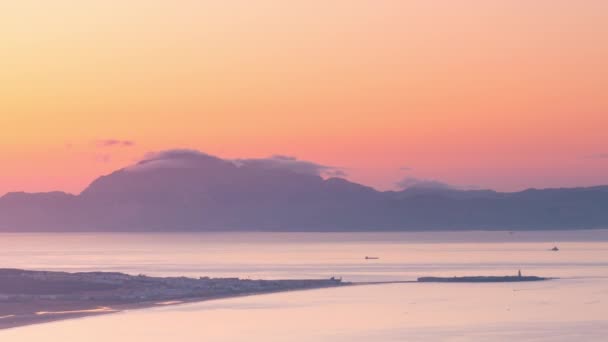 Fermer Vue Lever Soleil Timelapse Détroit Gibraltar Dans Une Matinée — Video