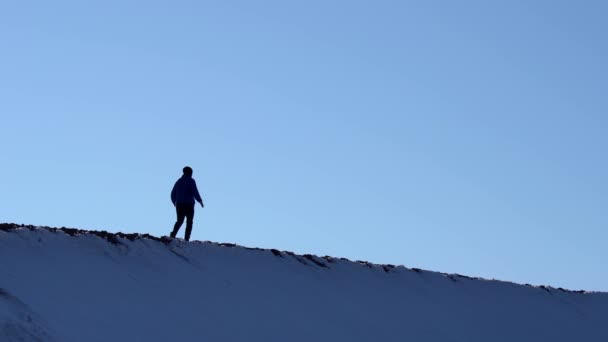 Man Wandelen Zandduinen Een Zonnige Dag — Stockvideo