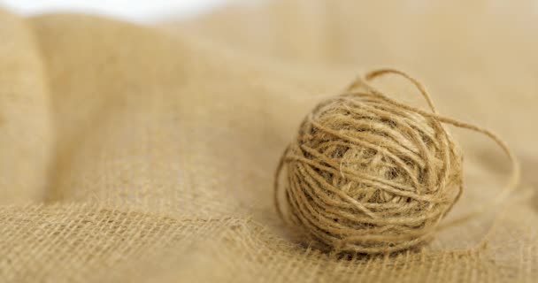 Closeup Hand Grabbing Ball Burlap Natural Jute Hessian Fibre Textile — 비디오