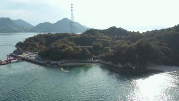 Okunoshima Prefettura Hiroshima Giappone Spingere Aerea Verso Isola Del Coniglio — Video Stock