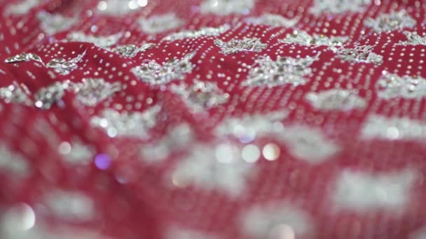 Знімок Крупним Планом Красиве Традиційне Весілля Сарі Бісер Сварки Ткані — стокове відео