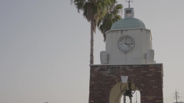 Bell Clock Tower Ringing Slow Motion Outdoor Warm Scene — Stock video