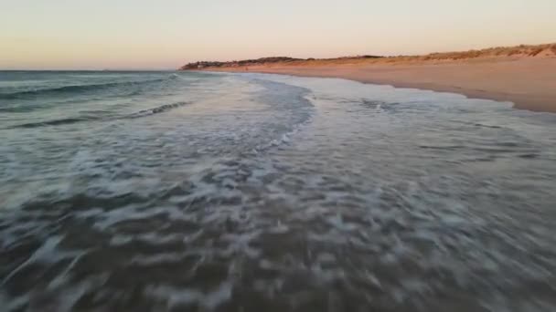 Drone Flight Low Crashing Waves Port Noarlunga South Australia People — Stock Video