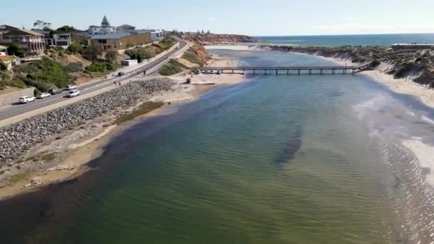 Drone Flight Looking South Port Noarlunga Onkaparinga River Mouth — Stock Video