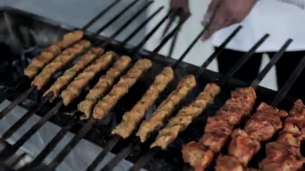 Laga Mat Kebabs Asiatisk Mat Bar Que — Stockvideo