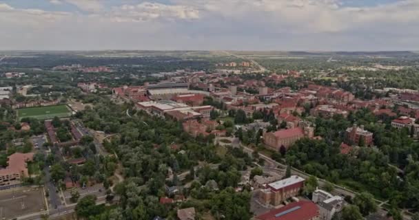 Boulder Colorado Aerial Downtown View American Football Field Different Buildings — Stock Video