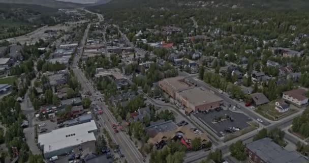 Breckenridge Colorado Aerial Scenic Birdseye View Town Sunset Mountains Shot — Stock video