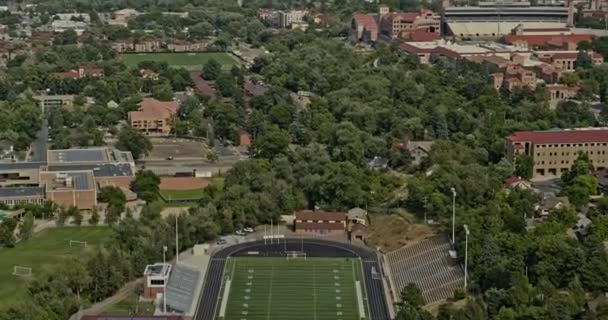 Boulder Colorado Aerial Birdseye View Christian Recht Field American Football — 图库视频影像