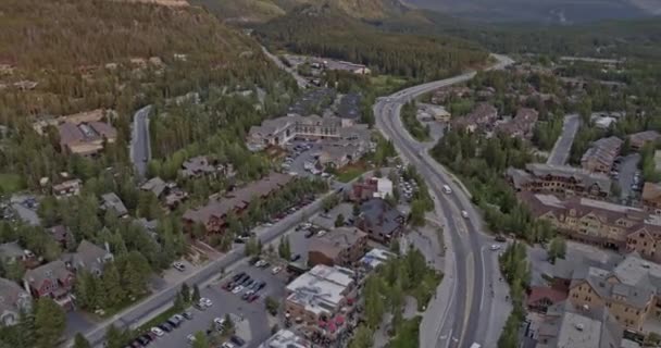 Breckenridge Colorado Aerial Birdseye Vista Paisagem Cidade Pelas Montanhas Durante — Vídeo de Stock