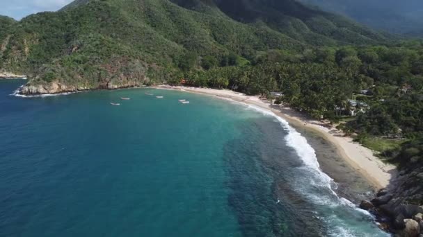 Cepe Beach湾の上の空中ビュー アラグア州 ベネズエラ 後方ドローン — ストック動画
