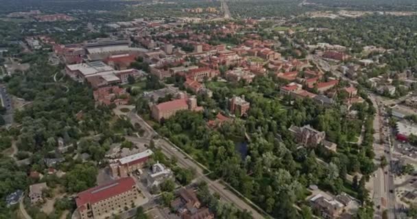 Boulder Colorado Αεροφωτογραφία Του Πανεπιστημιακού Χώρου Διαφορετικά Κτίρια Και Δέντρα — Αρχείο Βίντεο