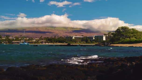 Kona Hawaii Paisaje Big Island Barcos Mauna Kea Olas Del — Vídeo de stock