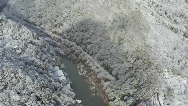 Vista Drone Das Montanhas Arashiyama Rio Katsura Kyoto Japão — Vídeo de Stock