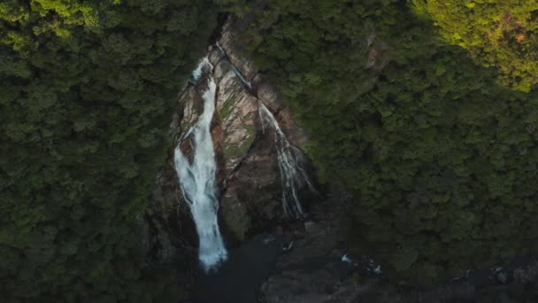 Ohko Waterfall Vista Aérea Arriba Hacia Abajo Yakushima Japón Atardecer — Vídeo de stock